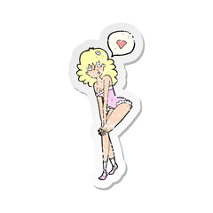 retro distressed sticker of a cartoon pin up woman