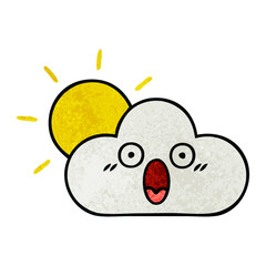 retro grunge texture cartoon sunshine and cloud