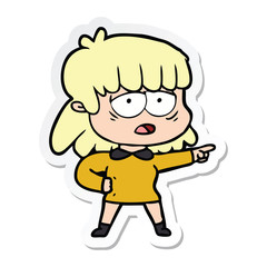sticker of a cartoon tired woman pointing