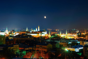 Fototapeta na wymiar Aerial view of Kremlin in Moscow at night moon
