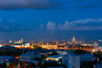 Aerial view of Kremlin in Moscow at night