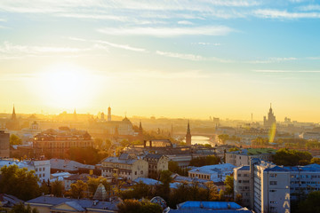 Aerial view of Kremlin of Moscow at sunrise