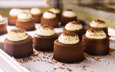 Chocolate cheesecake pie desserts with cream topping
