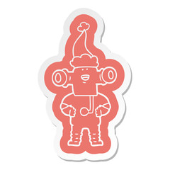 friendly cartoon  sticker of a alien wearing santa hat