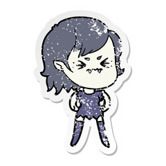 distressed sticker of a annoyed cartoon vampire girl