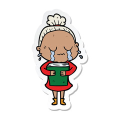 sticker of a cartoon crying old lady