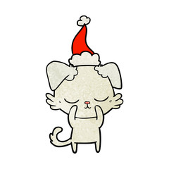 cute textured cartoon of a dog wearing santa hat
