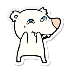 sticker of a cartoon polar bear showing teeth