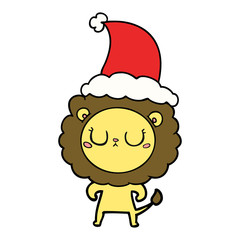 line drawing of a lion wearing santa hat