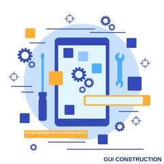 GUI construction, application development flat design style vector concept illustration