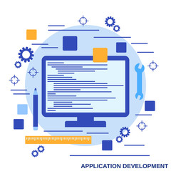 Application development, program coding flat design style vector concept illustration