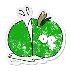 distressed sticker of a cartoon sliced apple