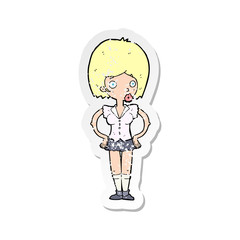 retro distressed sticker of a cartoon woman with hands on hips
