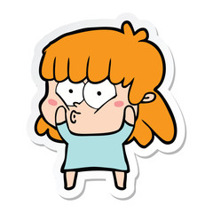 sticker of a cartoon surprised girl