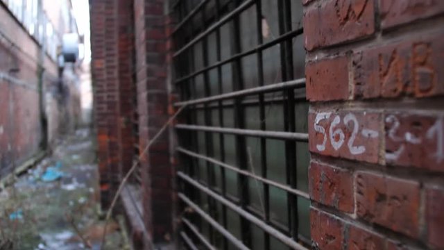Walking by Abandoned Industrial Brick Building in Narrow Alley with Dead End