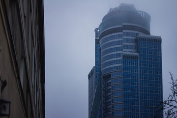 Warsaw by Night in Colours -  Warsaw buildings, panorama view in autumn time.