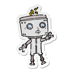 distressed sticker of a cartoon robot