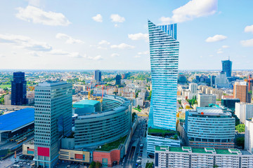 Skyline of modern skyscrapers at Warsaw city center