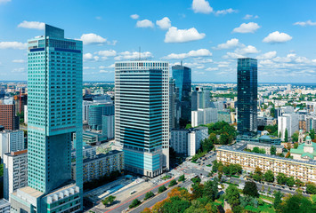 Skyline with modern skyscrapers at Warsaw city center