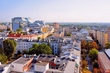 Obraz premium Skyline with house roofs in Warsaw city center