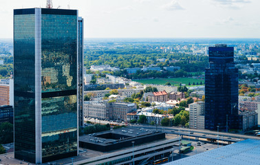 Skyline with modern skyscrapers in Warsaw city center