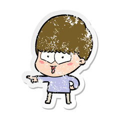 distressed sticker of a cartoon happy boy