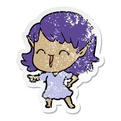 distressed sticker of a cartoon elf girl