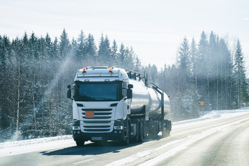 Truck on Snowy winter driveway in Finland
