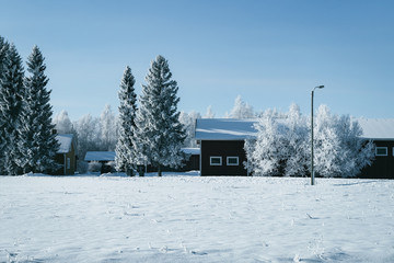 Village Cottage in Snowy winter Finland