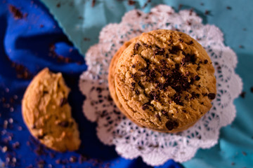 Sweet cookies with pieces of chocolate
