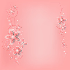 Square background frame with paper cut 3d flowers in delicate pink and white colors. Place for text. Decorative elements for festive design. Vector illustration