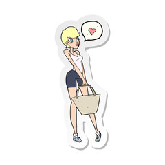 sticker of a cartoon woman loving shopping