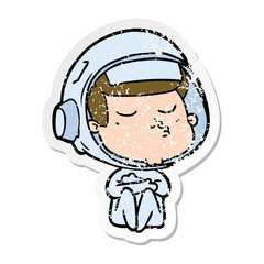 distressed sticker of a cartoon confident astronaut
