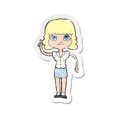 retro distressed sticker of a cartoon woman with idea