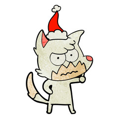 textured cartoon of a annoyed fox wearing santa hat