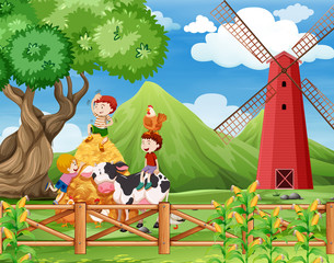 A Farm with cows scene