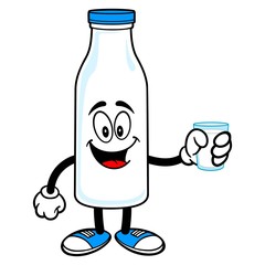 Milk Mascot with a glass of Milk - A vector cartoon illustration of a Milk Mascot with a glass of Milk.