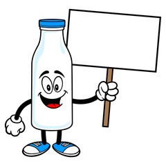 Milk Mascot holding a Sign - A vector cartoon illustration of a Milk Mascot holding a blank Sign.