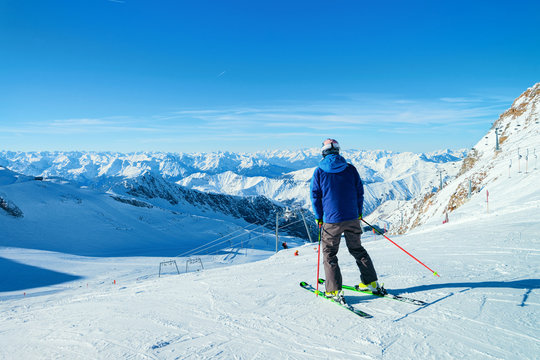 Skier Man at Hintertux Glacier ski resort Zillertal Austria
