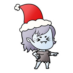 annoyed gradient cartoon of a vampire girl wearing santa hat