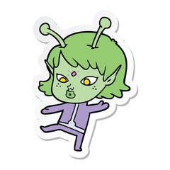 sticker of a pretty cartoon alien girl