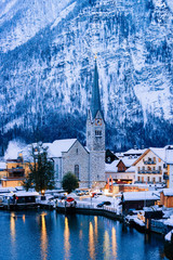 Hallstatt near Salzburg of Austria in Europe evening