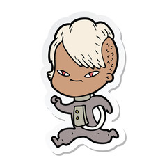 sticker of a cute cartoon girl with hipster haircut