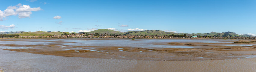 American Canyon Ca city.and wetlands seen from across the marshlands at the city ends