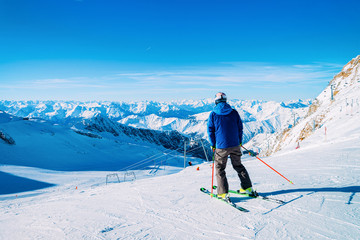 Fototapeta na wymiar Skier Man at Hintertux Glacier ski resort at Zillertal Austria