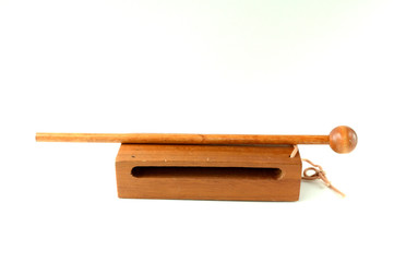 Forward facing wood block on white