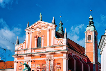 Fototapeta na wymiar Franciscan Church in Ljubljana old town