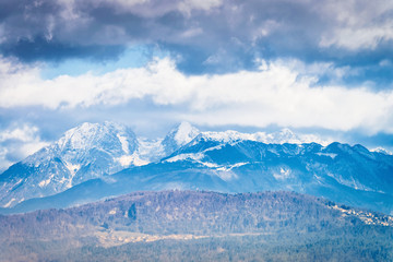 Julian Alps snow mountains landscape in Ljubljana in Slovenia