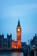Big Ben at Westminster Palace and Thames River London night