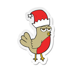 sticker of a cartoon robin in christmas hat